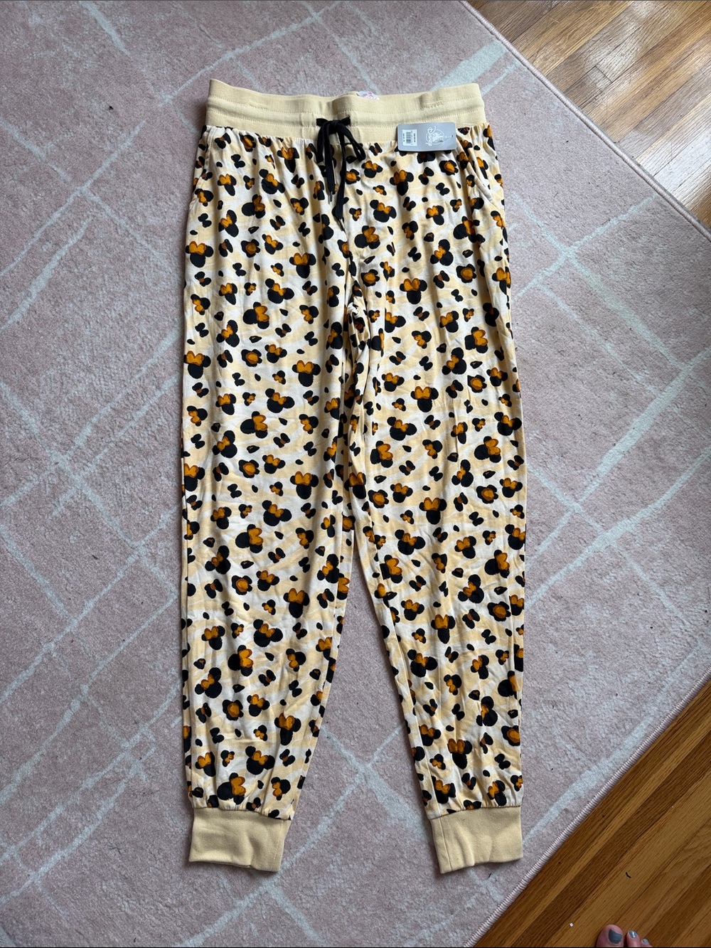 Disney Beige Leopard-Print Jogger Pajama Pants with Black & Gold Accents